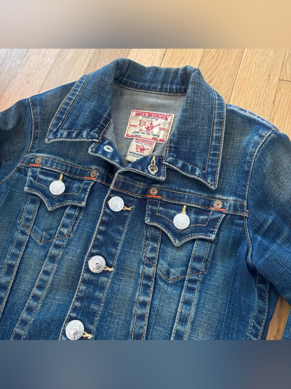 Vintage True Religion Denim Jacket Emily Womens S Y2K Trucker Western 2000s Crop - Picture 3 of 12